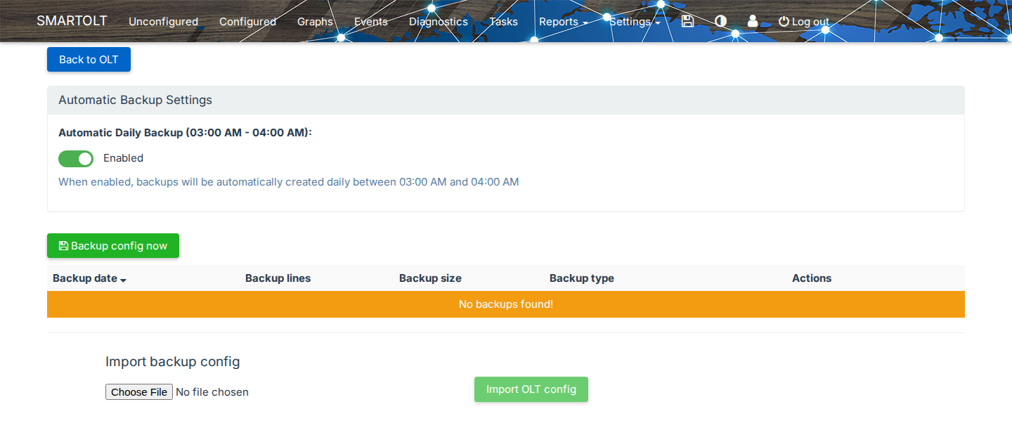 OLT config backups