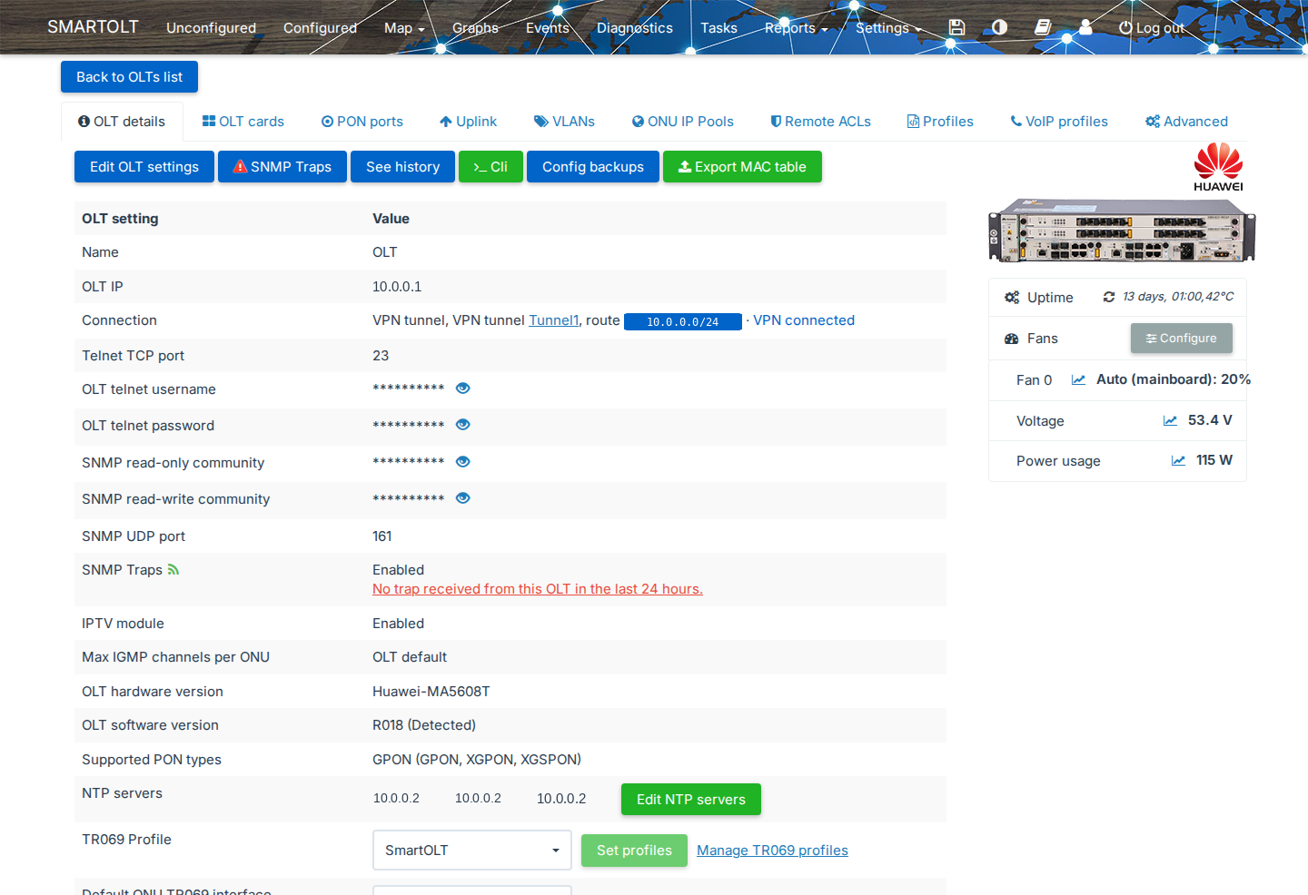 Tab-ul OLT details