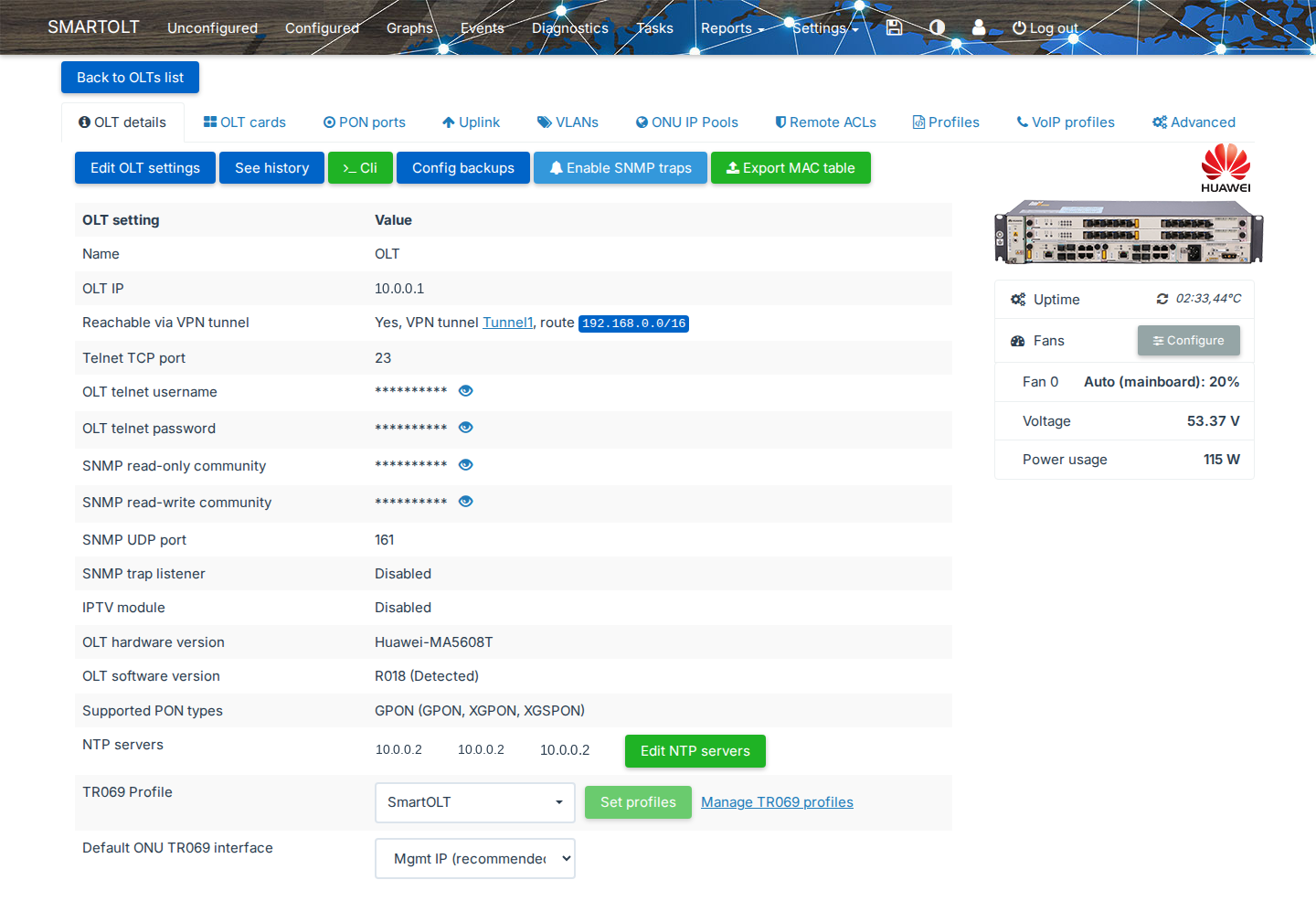 OLT details tab