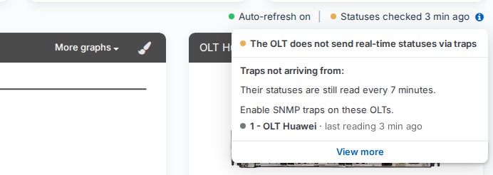 Status freshness line with the traps info open
