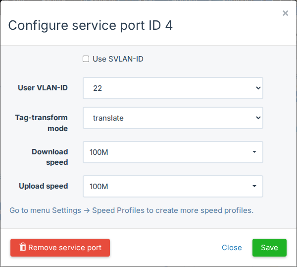 Speed of a service port on a Huawei OLT