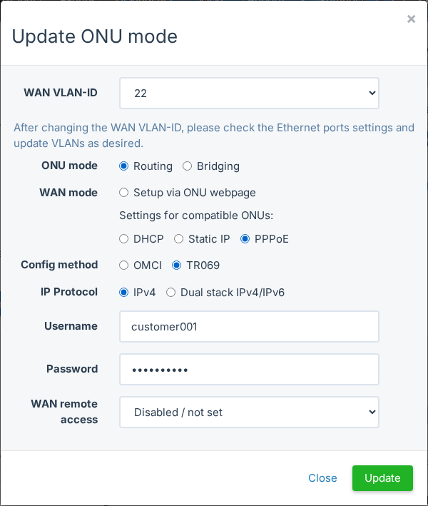 Update ONU mode