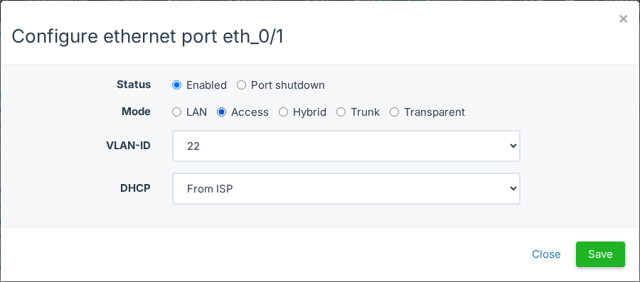 Configure ethernet port, Access mode