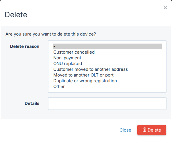 Delete reason