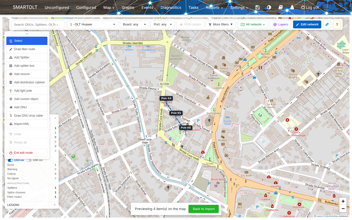 Preview of the import on the map
