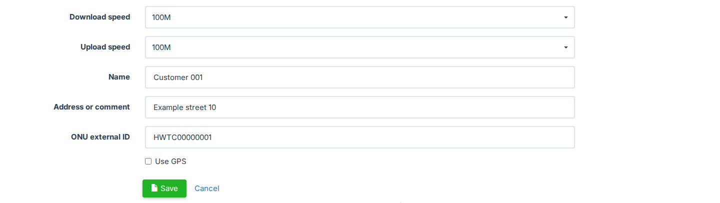 Authorize ONU form, lower part