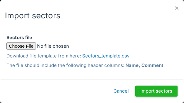 Import sectors window