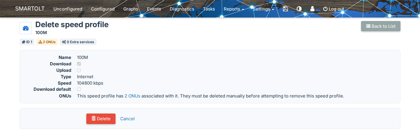 Delete speed profile for a profile in use