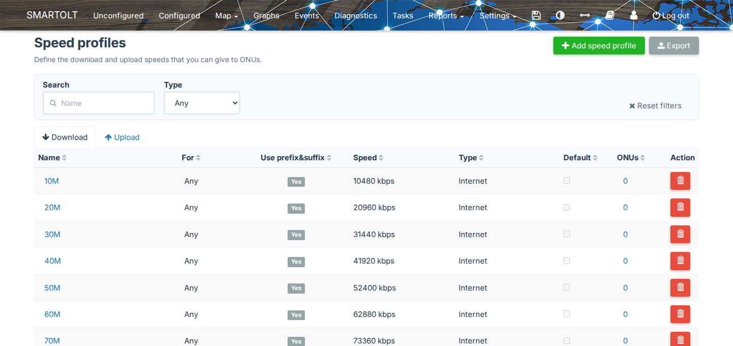 Settings → Speed profiles