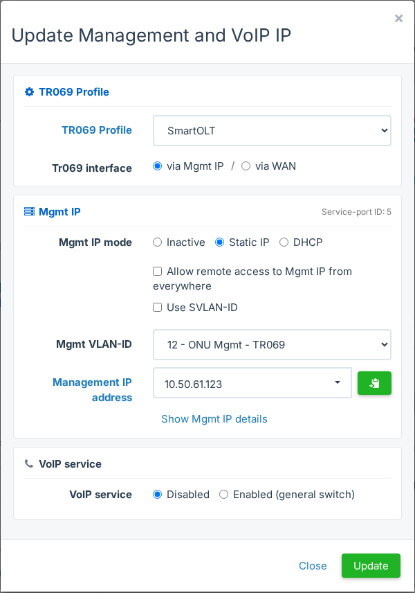 Update Management and VoIP IP window