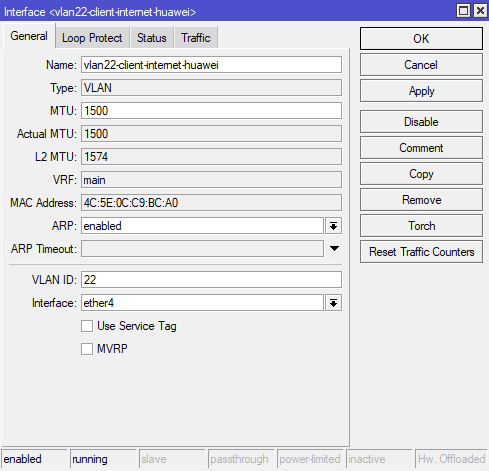 VLAN 22 interface on ether4