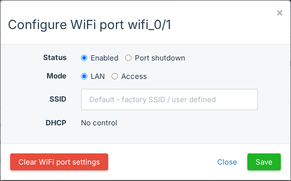 Configure WiFi port window