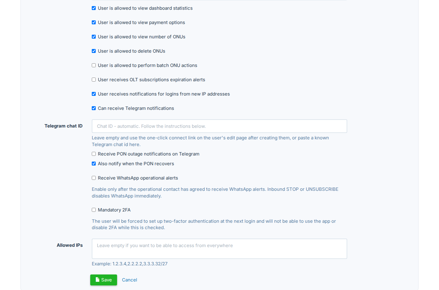 Create User, lower part