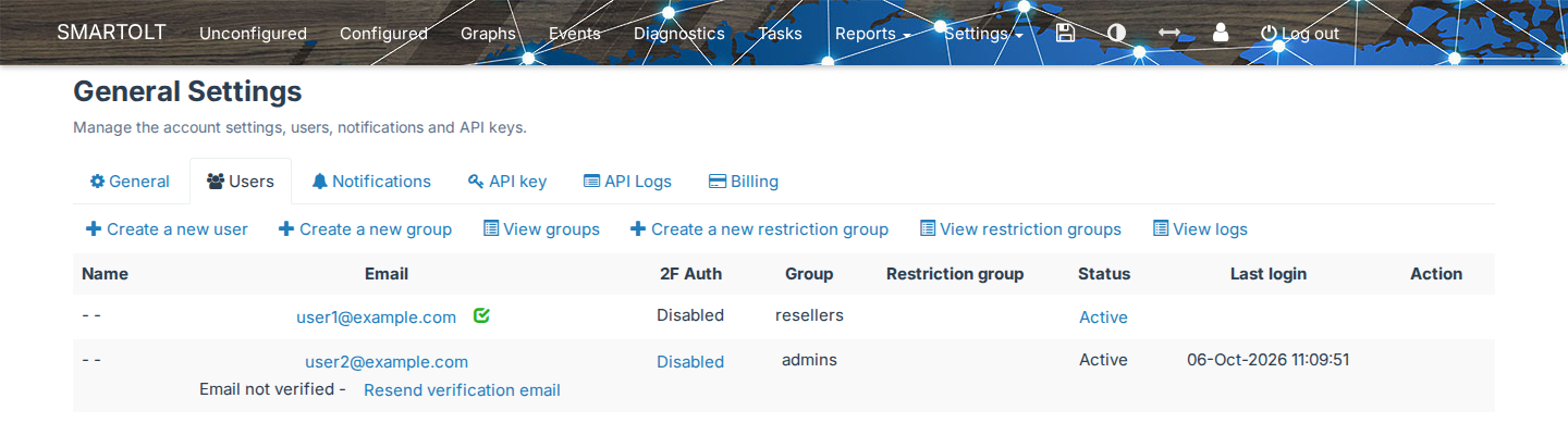 Settings → General → Users