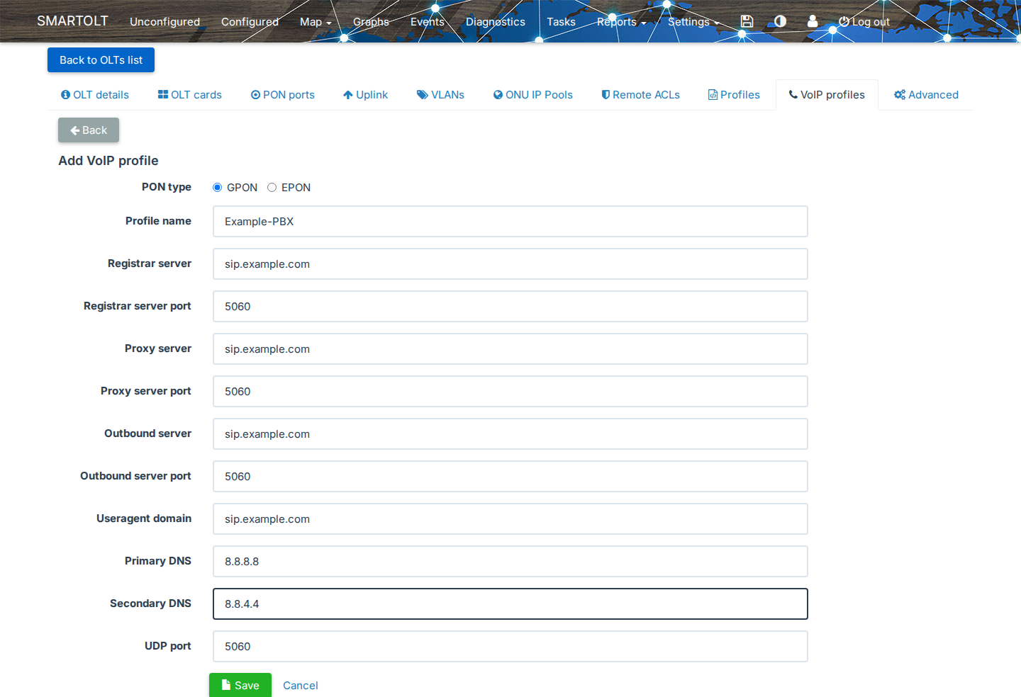 Add VoIP profile form