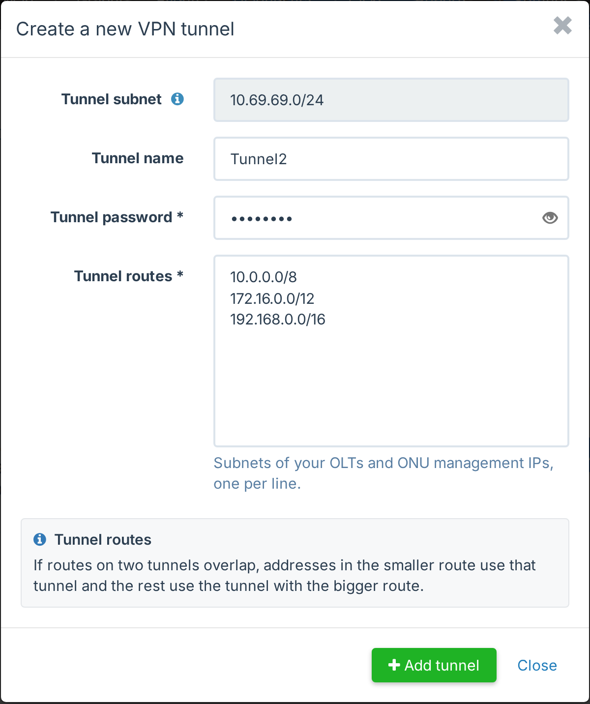 Fereastra Create a new VPN tunnel